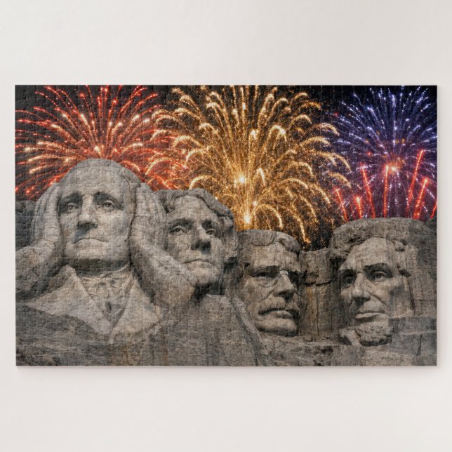 Quebra-cabeça Mount Rushmore Humor with Fireworks (Horizontal)