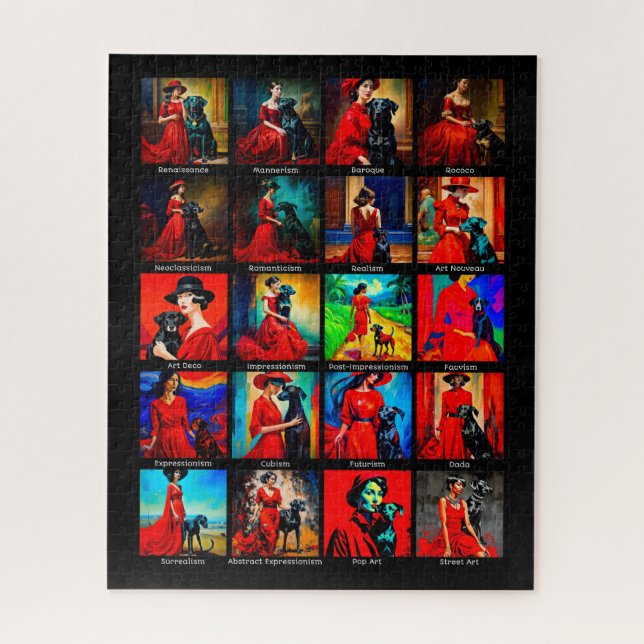 Quebra-cabeça Movimentos de Arte Negra de Cachorro Vermelho (Vertical)