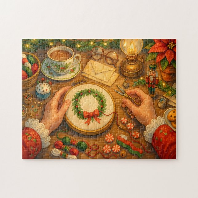 Quebra-cabeça Mrs. Claus Christmas Craft Holiday Sewing Scene (Horizontal)