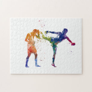 Quebra-cabeça Muay thai em aquarela