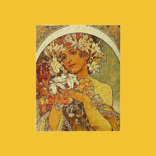 Quebra-cabeça Mucha Art Nouveau mulher com lírios