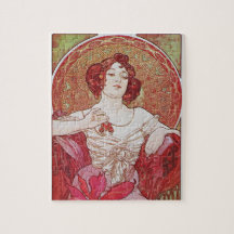Mucha Art Nouveau Vintage Vermelho Elegante  Senho