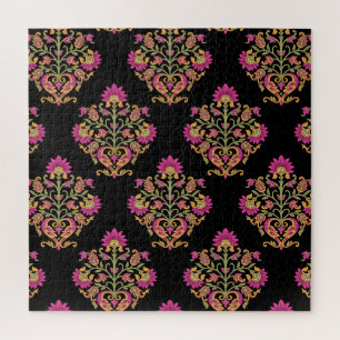 Quebra-cabeça Mughal floral paisley, design sem costura.