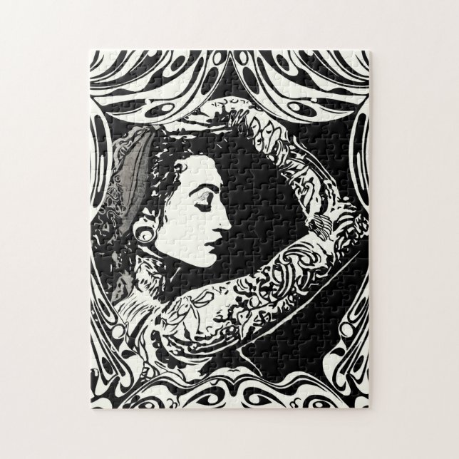 Quebra-cabeça Mulher aciganada Tattooed em preto e branco (Vertical)