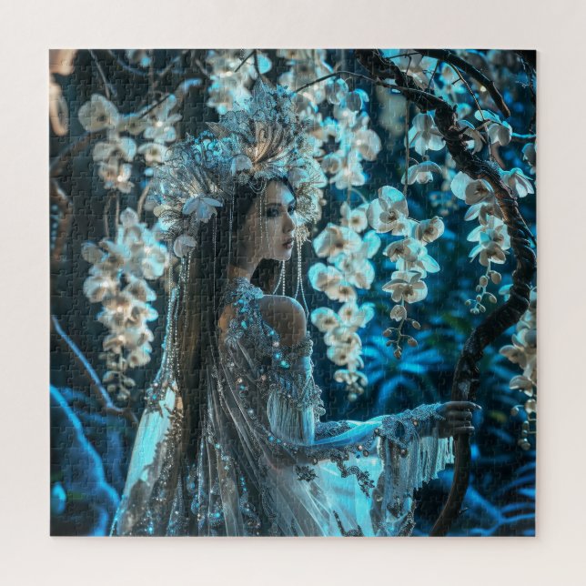 Quebra-cabeça Mulher Adorável nas Orquídeas Brancas (Vertical)