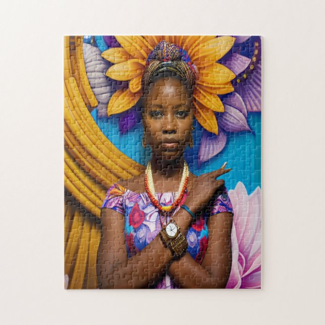 Quebra-cabeça Mulher africana linda com um relógio (Vertical)