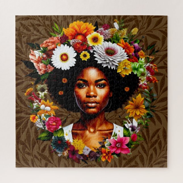 Quebra-cabeça Mulher afro-americana com coroa floral (Vertical)