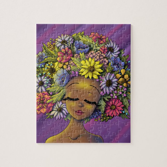 Quebra-cabeça Mulher afro-americana com flores afro (Vertical)