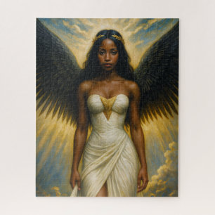 Quebra-cabeça Mulher Anjo Marrom Escuro Com Asas Pretas