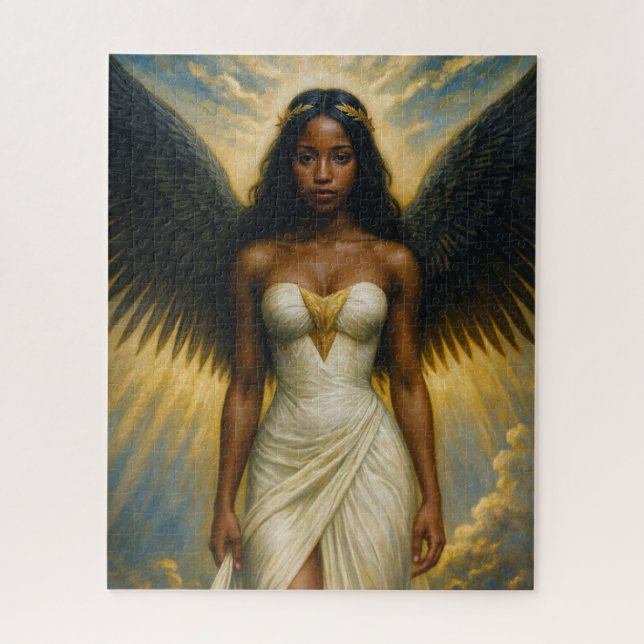 Quebra-cabeça Mulher Anjo Marrom Escuro Com Asas Pretas (Vertical)