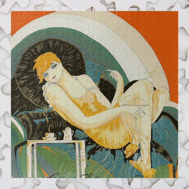 Quebra-cabeça Mulher Art Déco Antiga Reclinada no Sofá, Chompre (Criador carregado)