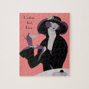 Quebra-cabeça Mulher Art Déco Vintage, Chá da Tarde e Cupcake