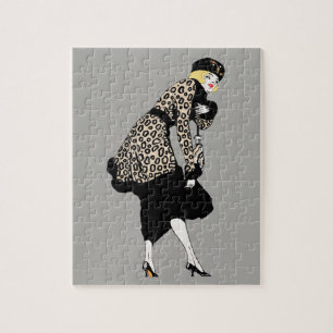 Quebra-cabeça Mulher Art Déco Vintage com Casaco Estampado de Le