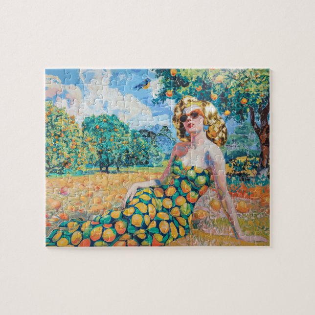Quebra-cabeça Mulher Bonita em um Pomar de Laranja (Horizontal)