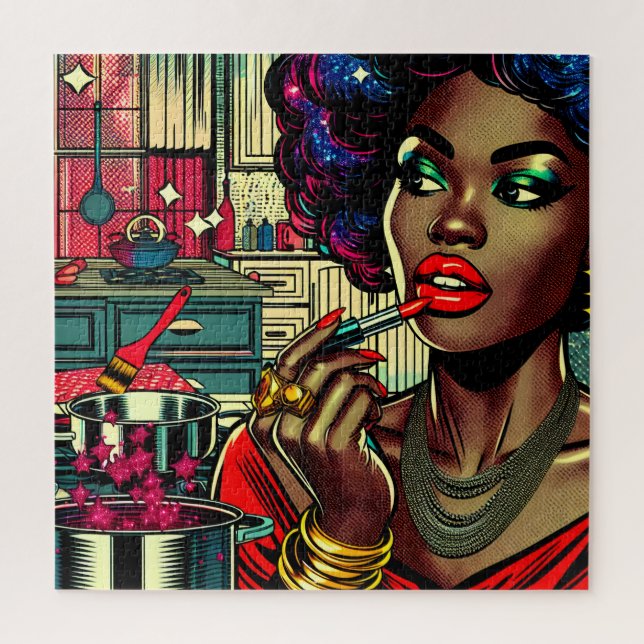 Quebra-cabeça Mulher Bonita Passando Batom (Vertical)