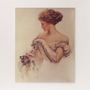 Quebra-cabeça Mulher bonito segurando um Kitten (por Harrison Fi