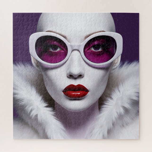 Quebra-cabeça Mulher branca com lentes roxas (Vertical)