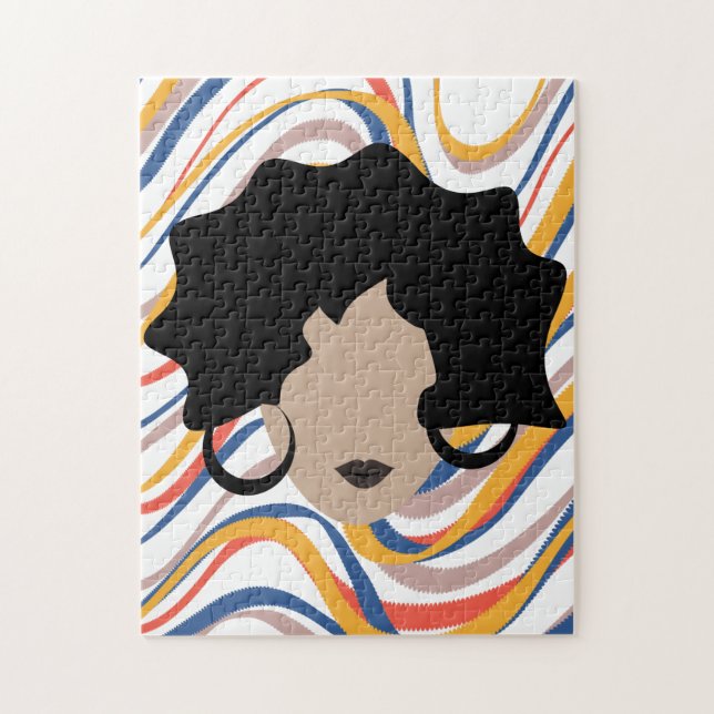 Quebra-cabeça Mulher Cabelo Negro ondulado Cara de beleza (Vertical)
