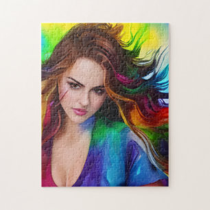 Quebra-cabeça Mulher Colorida em Aquarela