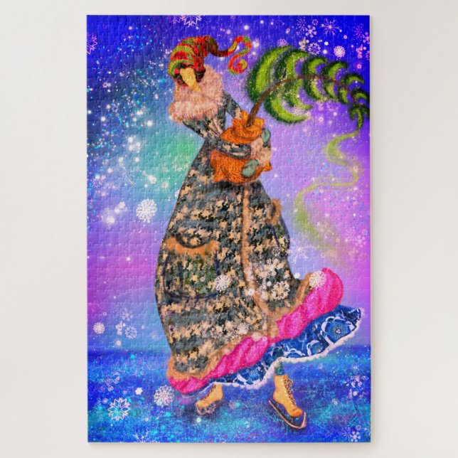 Quebra-cabeça Mulher com Árvore de Natal Jigsaw Puzzle Pintado (Vertical)