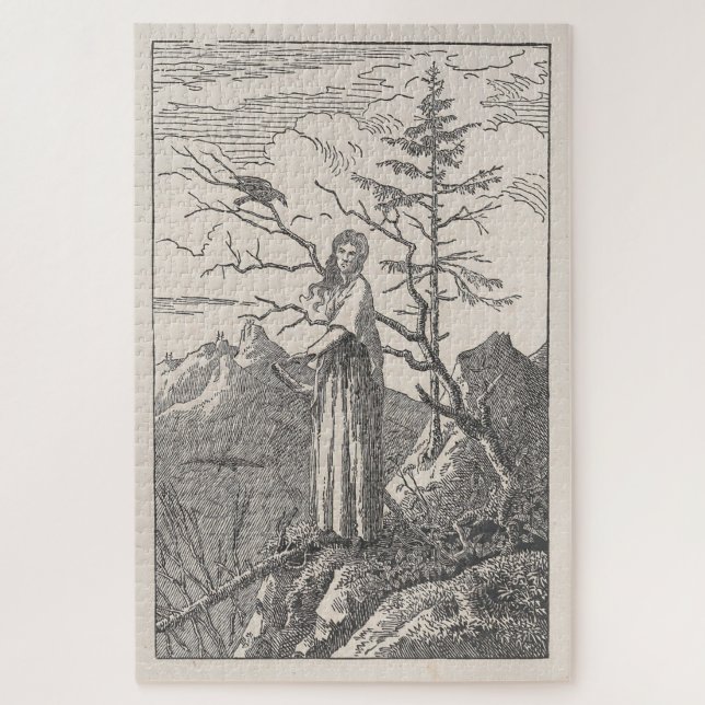 Quebra-cabeça Mulher com corvo num Abismo - Friedrich (Vertical)
