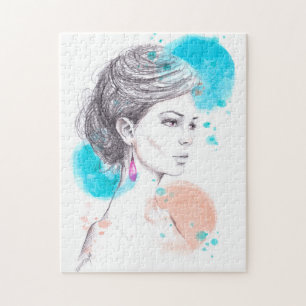 Quebra-cabeça Mulher com desenho ilustrativo de moda de brinco