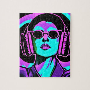 Quebra-cabeça Mulher com Fones de Ouvido Arte de IA