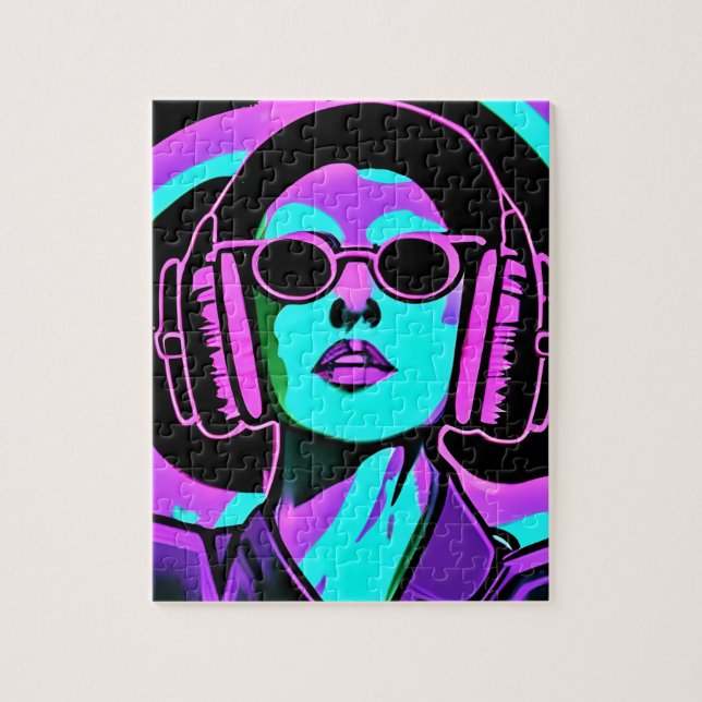 Quebra-cabeça Mulher com Fones de Ouvido Arte de IA (Vertical)
