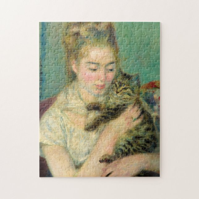 Quebra-cabeça Mulher com gato, 1875, por Pierre-Auguste Renoir (Vertical)