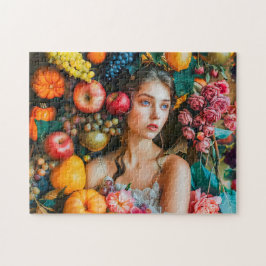 Quebra-cabeça Mulher com uvas e arranjo floral