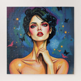 Quebra-cabeça Mulher Cósmica Vibrante com Borboletas