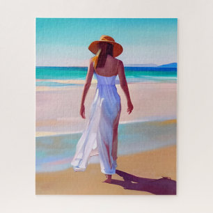 Quebra-cabeça Mulher de Branco na Praia