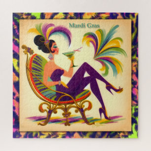 Quebra-cabeça Mulher de Martini Retro Meados do Século Mardi Gra