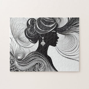 Quebra-cabeça Mulher de Silhuette Elegante Negra e Branca