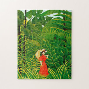 Quebra-cabeça Mulher de vermelho na floresta por Henri Rousseau