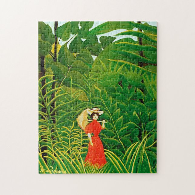 Quebra-cabeça Mulher de vermelho na floresta por Henri Rousseau (Vertical)
