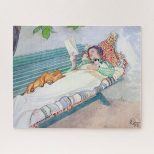 Quebra-cabeça Mulher deitada em um banco de Carl Larsson