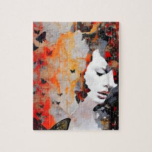 Quebra-cabeça Mulher e Borboletas Pintura Desorganizada