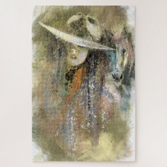 Quebra-cabeça Mulher e Cavalo - Pintura de Arte Original Abstrat (Vertical)