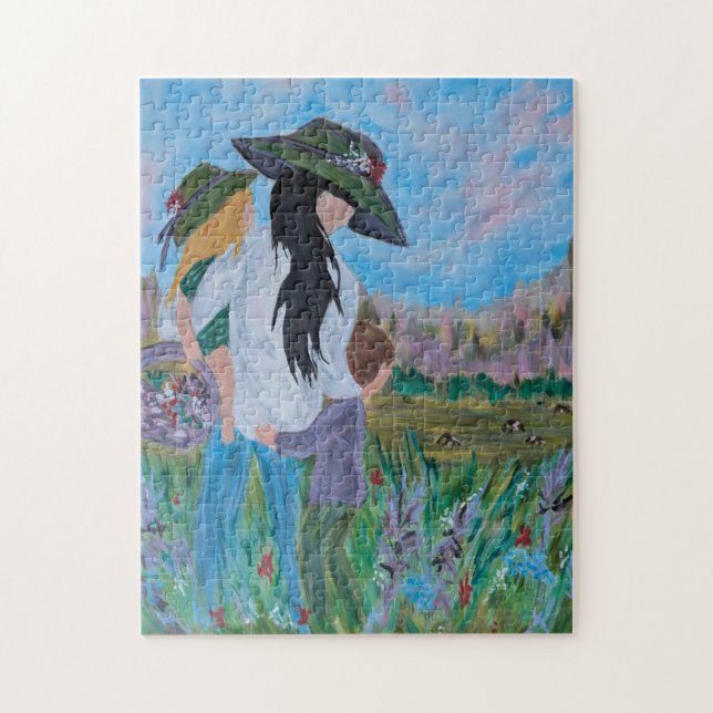 Quebra-cabeça Mulher e Crianças Pintura Segurando (Vertical)