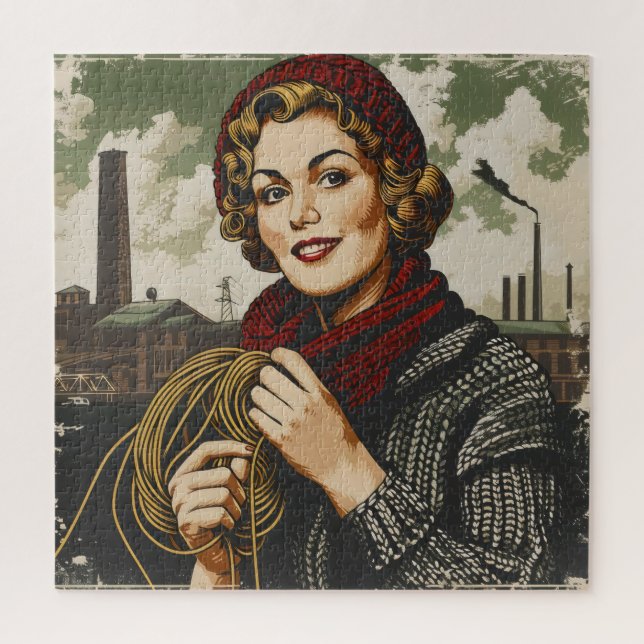 Quebra-cabeça Mulher e Linha Vintage (Vertical)