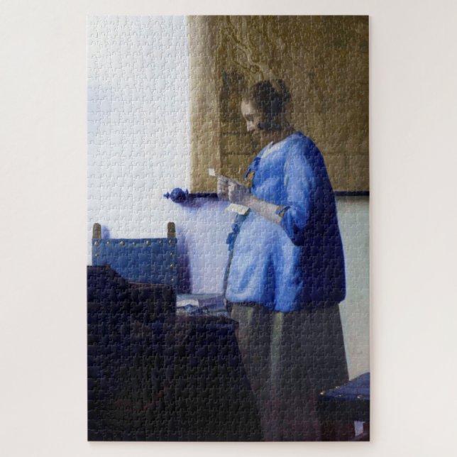 Quebra-cabeça Mulher em azul, Johannes Vermeer (Vertical)