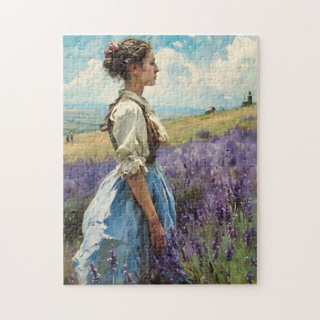 Quebra-cabeça Mulher em campo de lavanda Vintage (Vertical)