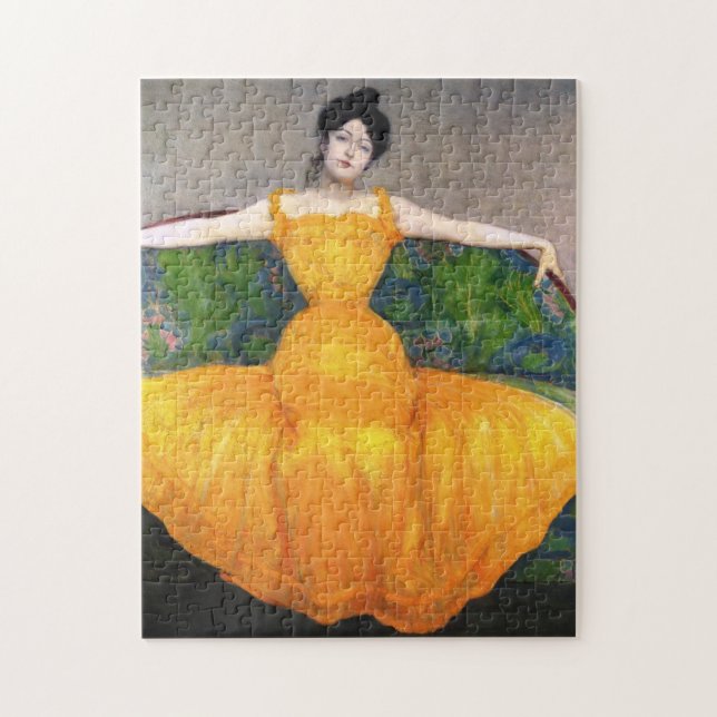 Quebra-cabeça Mulher em vestido amarelo (por Max Kurzweil) (Vertical)