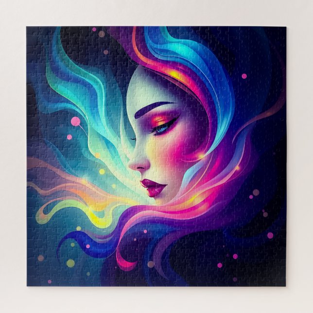 Quebra-cabeça Mulher etérea com serra clara colorida fluindo (Vertical)