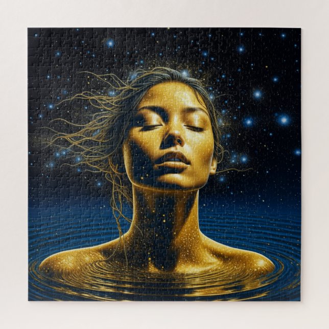 Quebra-cabeça Mulher Etérea Meditando Sob as Estrelas (Vertical)