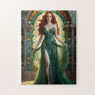 Quebra-cabeça mulher feia com cabelo vermelho e olhos verdes esc