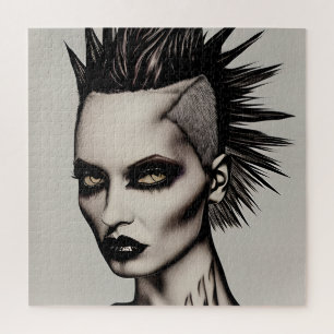 Quebra-cabeça Mulher Feroz com Moicano e Piercings Punk Gótico