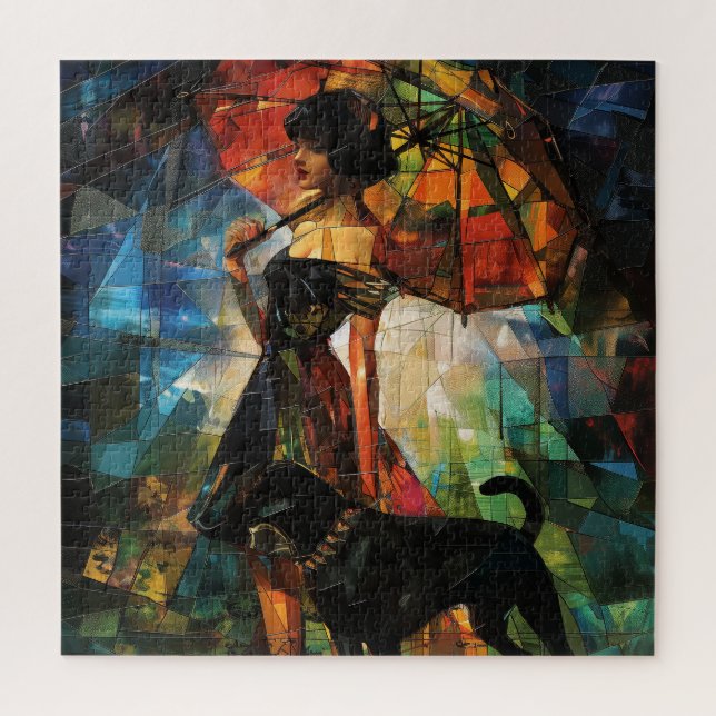 Quebra-cabeça Mulher-guarda-chuva com cão (Vertical)