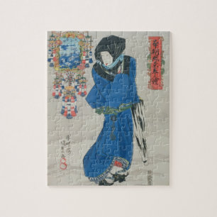 Quebra-cabeça Mulher japonesa na neve (impressão do woodblock d
